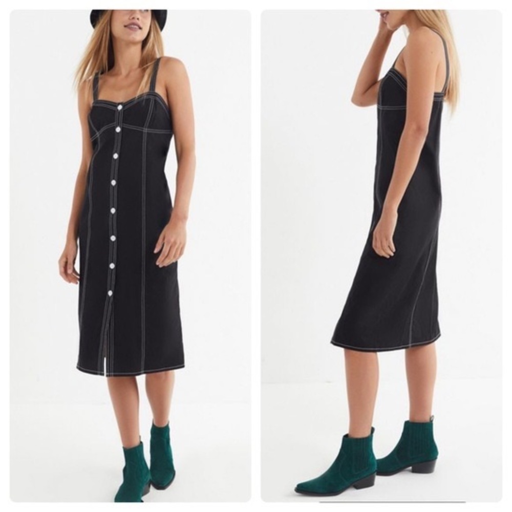 Urban Outfitters Ivy Contrast Stitch Midi Dress Black White Button Up Size Small